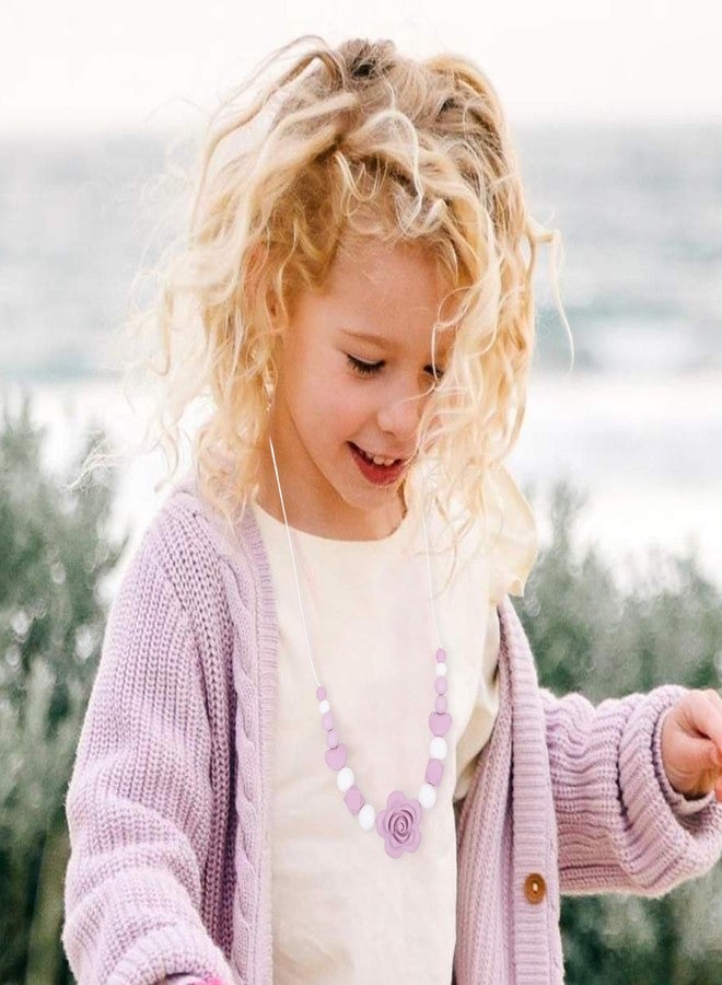 Jissoo 2Pcs Purple Flower Nursing Necklaces - Breastfeeding Silicone Jewelry,Fiddle Sensory Silicone Necklaces,Calming Newborn Emotions Necklace,New Mama Nursing Rose Necklace - Image 5